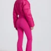Waterproof Padded Belted Ski Suit in Magenta Pink