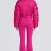 Waterproof Padded Belted Ski Suit in Magenta Pink