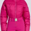 Waterproof Padded Belted Ski Suit in Magenta Pink