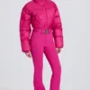 Waterproof Padded Belted Ski Suit in Magenta Pink