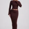 Wilona Ribbed-Knit Slash-Neck Top in Espresso