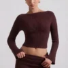 Wilona Ribbed-Knit Slash-Neck Top in Espresso