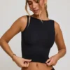 Wren High Neck Open Back Crop Top in Black