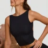Wren High Neck Open Back Crop Top in Black