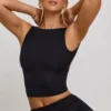 Wren High Neck Open Back Crop Top in Black