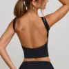 Wren High Neck Open Back Crop Top in Black