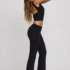 Wren High Neck Open Back Crop Top in Black