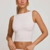 Wren High Neck Open Back Crop Top in White