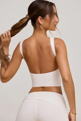 Wren High Neck Open Back Crop Top in White