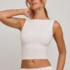 Wren High Neck Open Back Crop Top in White