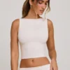 Wren High Neck Open Back Crop Top in White