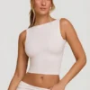 Wren High Neck Open Back Crop Top in White