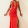 Xenia Halterneck Cut-Out Maxi Dress in Scarlet