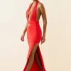 Xenia Halterneck Cut-Out Maxi Dress in Scarlet
