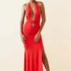 Xenia Halterneck Cut-Out Maxi Dress in Scarlet