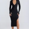 Yael Modal Plunge V-Neck Midaxi Dress in Black