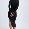 Yael Modal Plunge V-Neck Midaxi Dress in Black