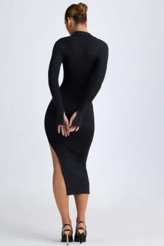 Yael Modal Plunge V-Neck Midaxi Dress in Black