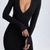 Yael Modal Plunge V-Neck Midaxi Dress in Black