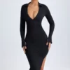 Yael Modal Plunge V-Neck Midaxi Dress in Black