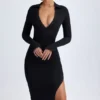 Yael Modal Plunge V-Neck Midaxi Dress in Black