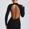 Yara Modal Open-Back Long-Sleeve Mini Dress in Black