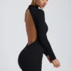 Yara Modal Open-Back Long-Sleeve Mini Dress in Black