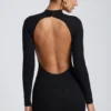 Yara Modal Open-Back Long-Sleeve Mini Dress in Black