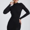 Yara Modal Open-Back Long-Sleeve Mini Dress in Black