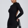 Yara Modal Open-Back Long-Sleeve Mini Dress in Black