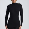 Yara Modal Open-Back Long-Sleeve Mini Dress in Black