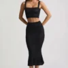 Yasira Ruffle-Trim Pointelle-Knit Midaxi Skirt in Black