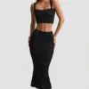 Yasira Ruffle-Trim Pointelle-Knit Midaxi Skirt in Black
