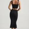 Yasira Ruffle-Trim Pointelle-Knit Midaxi Skirt in Black