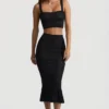 Yasira Ruffle-Trim Pointelle-Knit Midaxi Skirt in Black