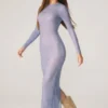 Yasmin Embellished Long Sleeve Maxi Dress in Blue