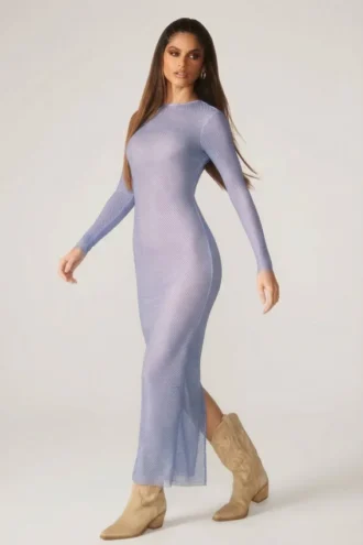 Yasmin Embellished Long Sleeve Maxi Dress in Blue