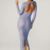 Yasmin Embellished Long Sleeve Maxi Dress in Blue
