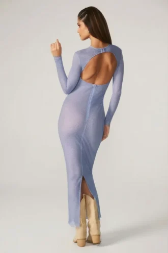 Yasmin Embellished Long Sleeve Maxi Dress in Blue