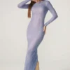 Yasmin Embellished Long Sleeve Maxi Dress in Blue