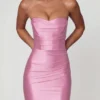 Yesenia Ruched Bandeau Mini Dress in Soft Pink