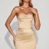 Yesenia Satin Scalloped-Bandeau Ruched Mini Dress in Champagne