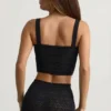 Yolanda Pointelle-Knit Crop Top in Black