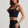 Yolanda Pointelle-Knit Crop Top in Black