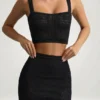 Yolanda Pointelle-Knit Crop Top in Black