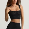 Yolanda Pointelle-Knit Crop Top in Black