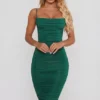 You’re My Type Cowl Neck Ruched Bodycon Midi Dress in Green