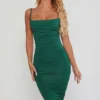 You’re My Type Cowl Neck Ruched Bodycon Midi Dress in Green