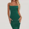 You’re My Type Cowl Neck Ruched Bodycon Midi Dress in Green