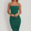 You’re My Type Cowl Neck Ruched Bodycon Midi Dress in Green